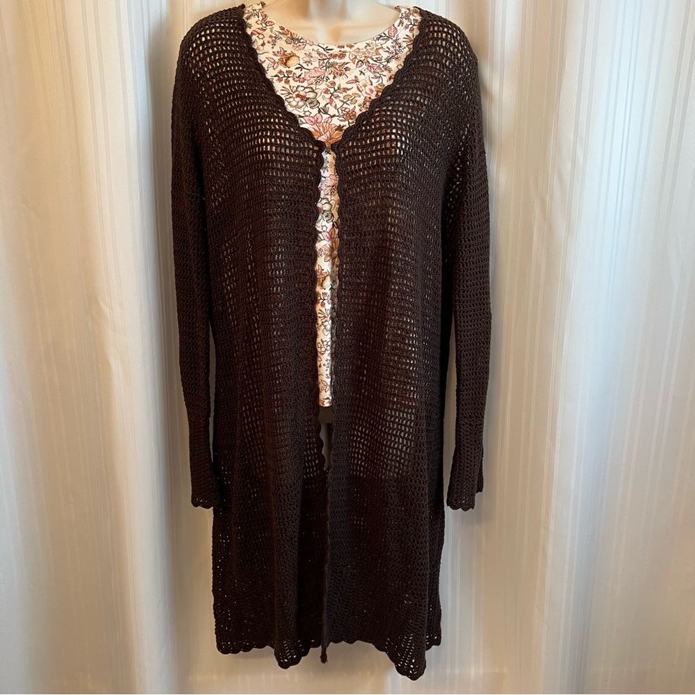 Long Brown cardigan sweater with short sleeved top